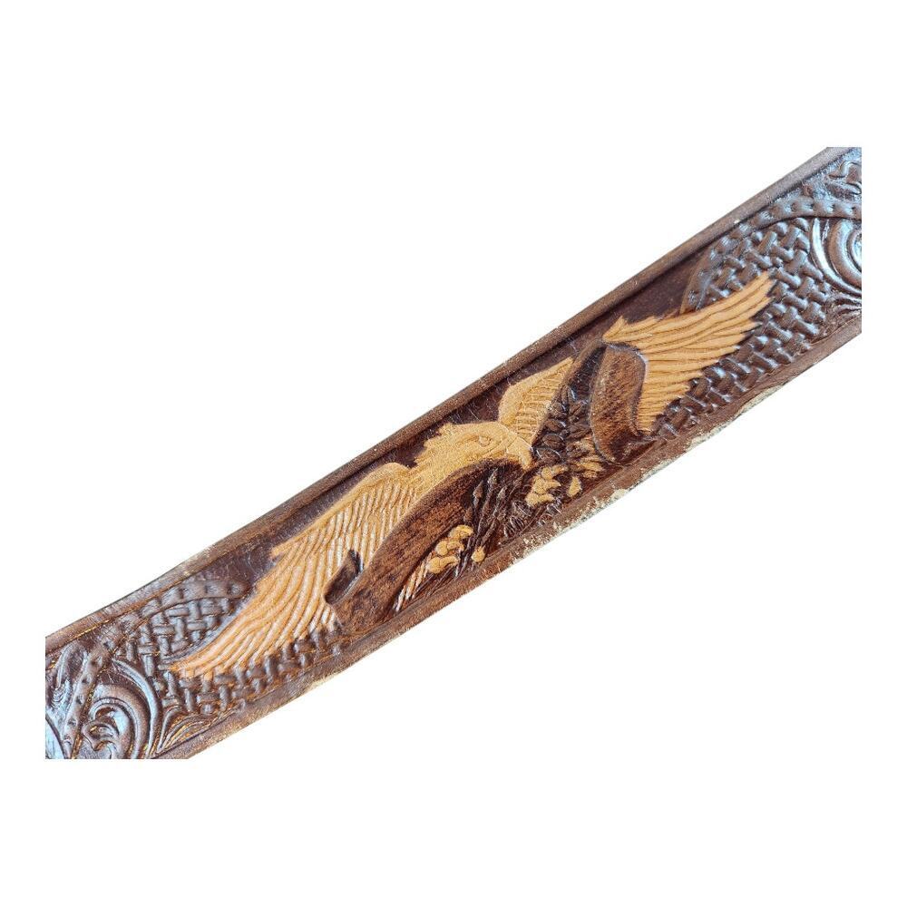 Tooled Eagle top grain leather belt mens sz 44 brown made in Mexico‎ KM627